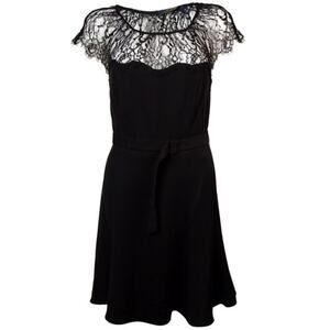 Polo Ralph Lauren Blue Label Belted Illusion Lace A-Line Black Dress